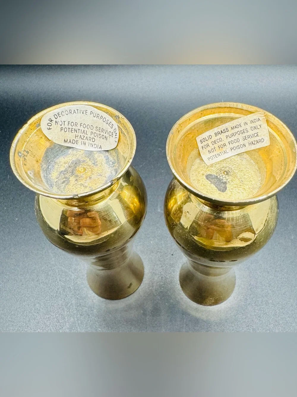 Vintage India Solid Brass Bud Vases Pair Tabletop Decor
